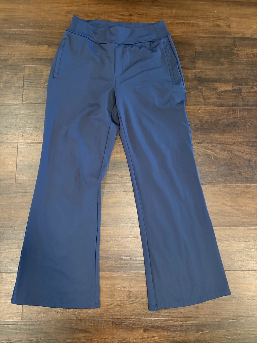 Halara DayStretch Flare Work Pants L Blue Mid Rise Side Zip Pockets